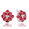 MINET Strieborné náušnice červené kvety so zirkónmi