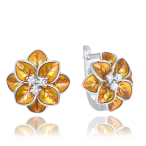 MINET Strieborné náušnice okrové kvety so zirkónmi
