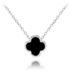MINET Strieborný náhrdelník štvorlístok s onyxom