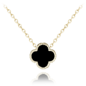 MINET Pozlátený strieborný náhrdelník štvorlístok s onyxom