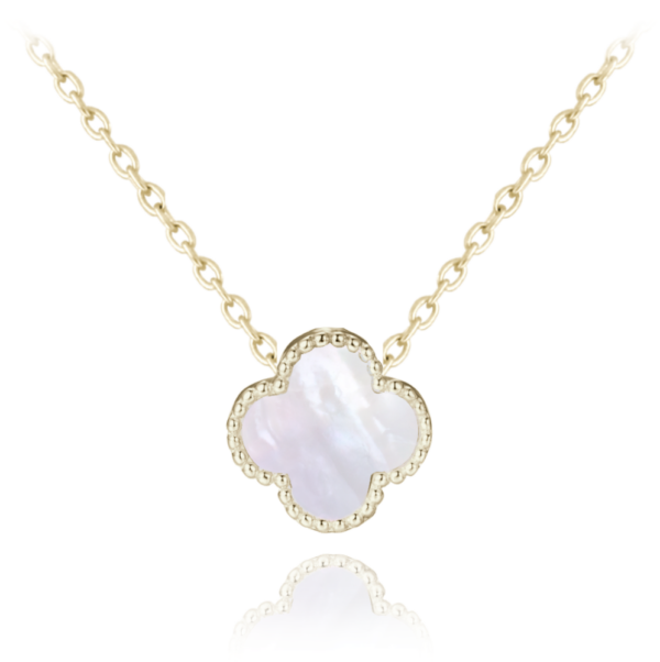 MINET Pozlátený strieborný náhrdelník s bielym perleťovým listom