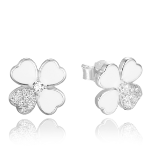 MINET Strieborné náušnice biele kvety so zirkónmi