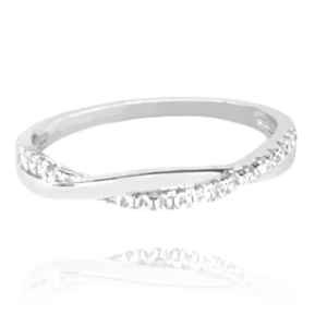 MINET Strieborný opletený prsteň s bielymi zirkónmi veľkosť 54