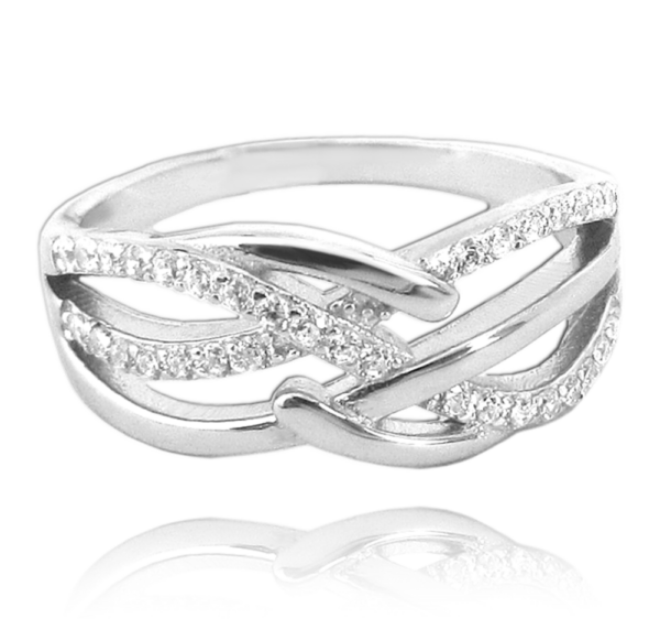 MINET Luxusný strieborný prsteň s bielymi zirkónmi veľkosť 69