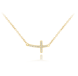 MINET Pozlátený strieborný náhrdelník malý KRÍŽ so zirkónmi