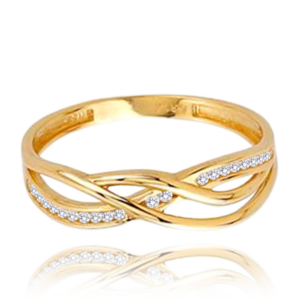 MINET Zlatý opletený prsteň s bielymi zirkónmi Au 585/1000 veľkosť 64 - 1