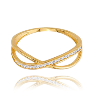 MINET Zlatý prsteň s bielymi zirkónmi Au 585/1000 veľkosť 61 - 1