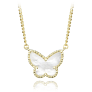 MINET Pozlátený strieborný náhrdelník motýľ s bielou perlou