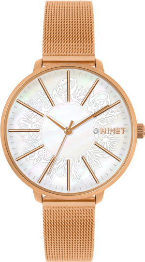 MINET Rose gold dámské hodinky PRAGUE MESH
